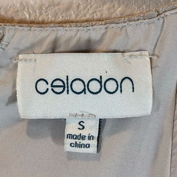 Celadon Modest Babydoll Style Puff Sleeve Champagne Flowy Dress Women's Small - Picture 5 of 12